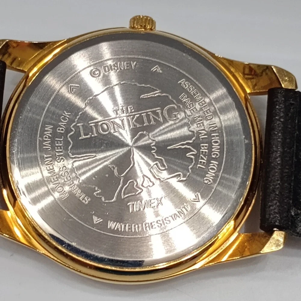 VTG Disney Timex The Lion King Watch Simba 90's Gold tone Black  New Battery‎